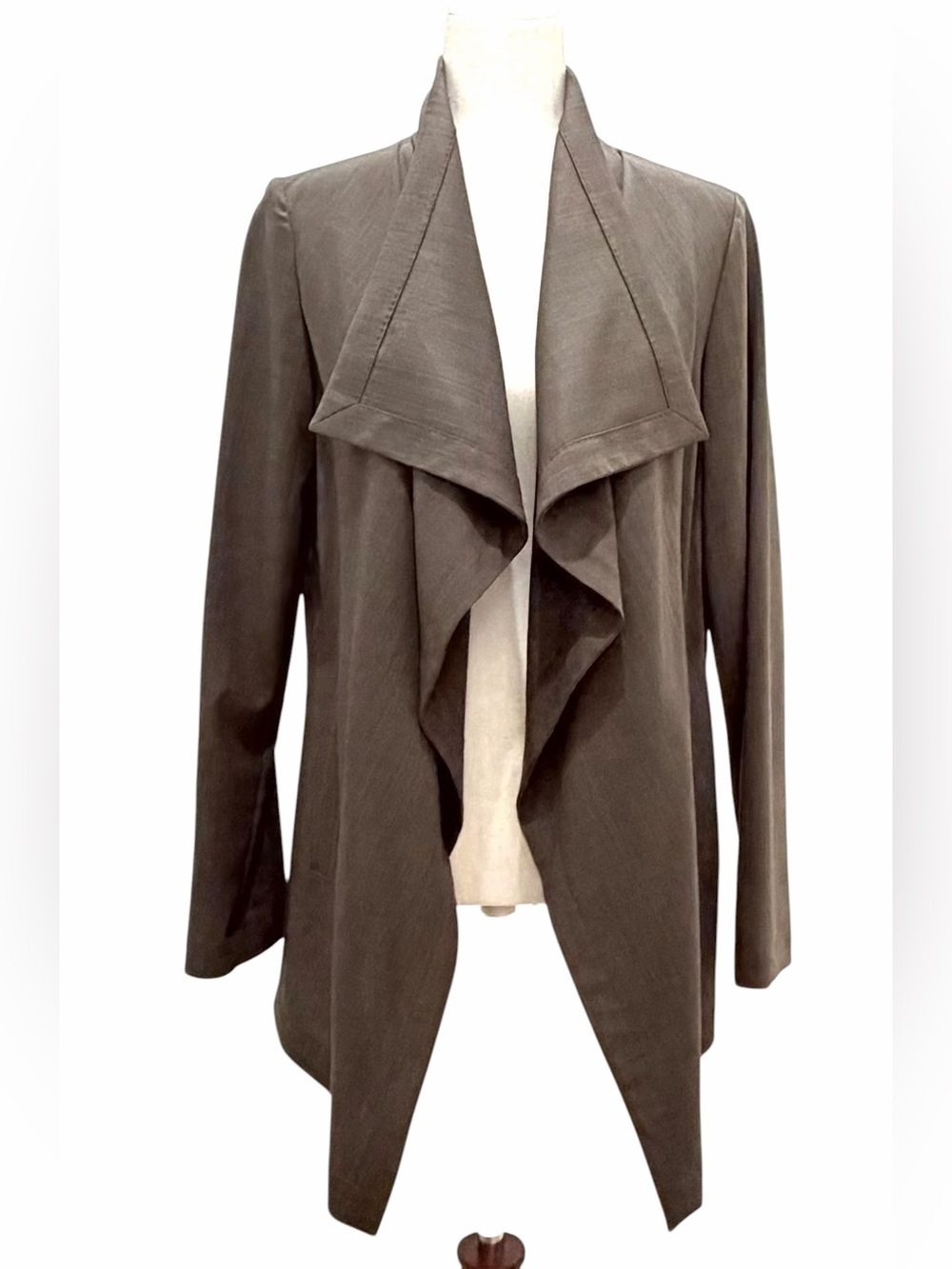 Piazza Sempione Italian Virgin Wool Waterfall Draped Jacket Charcoal Brown IT 38